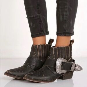 Free People Black Moto Biker Leather Booties